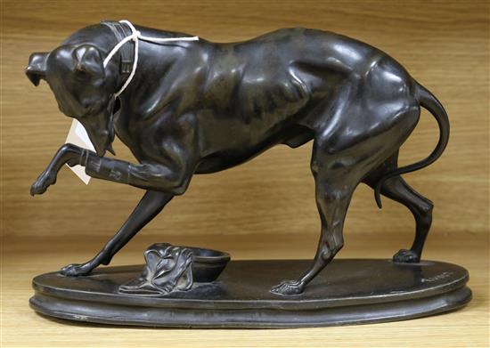 After Vogt a bronzed spelter model of a greyhound, 30cm